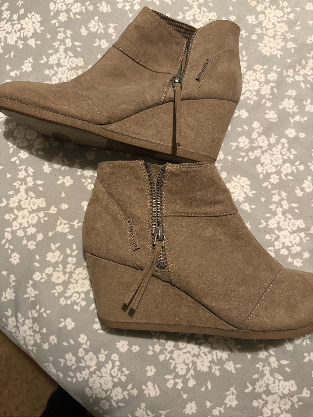 attention Taupe Wedge Ankle Booties